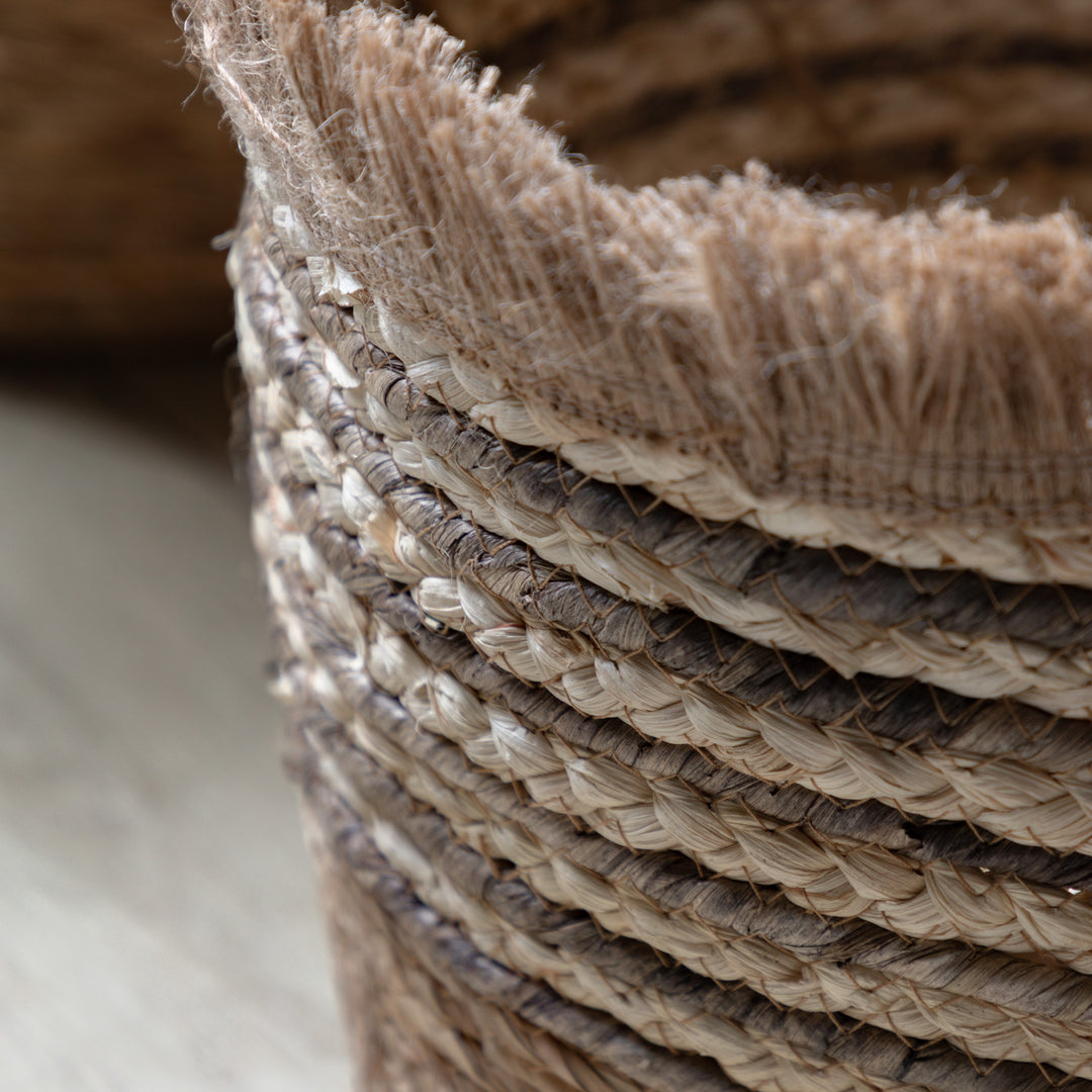 Fringed Woven Basket Stripe Set of 3