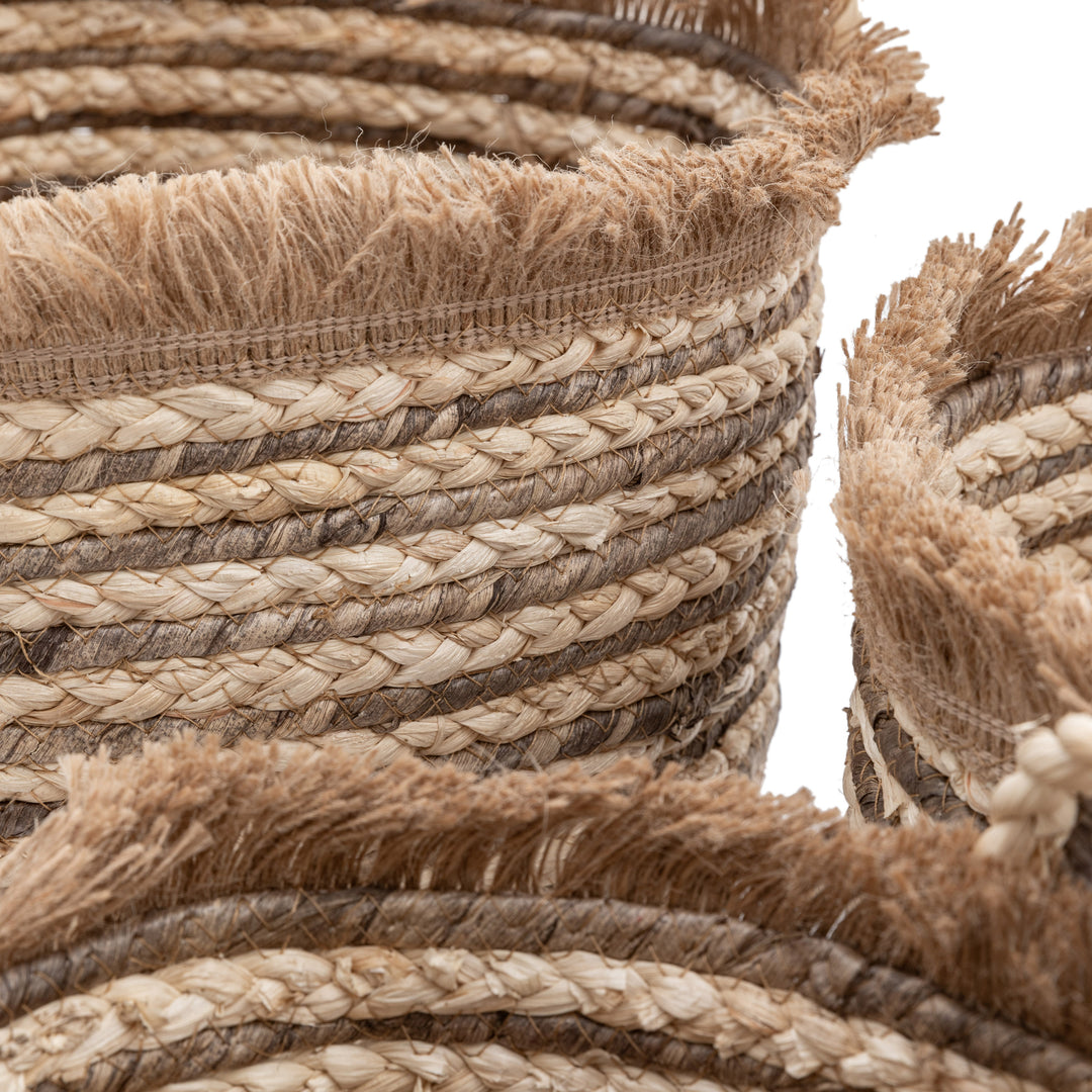 Fringed Woven Basket Stripe Set of 3