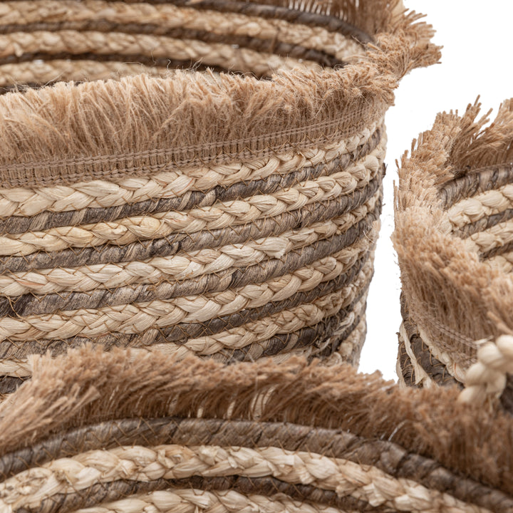 Fringed Woven Basket Stripe Set of 3