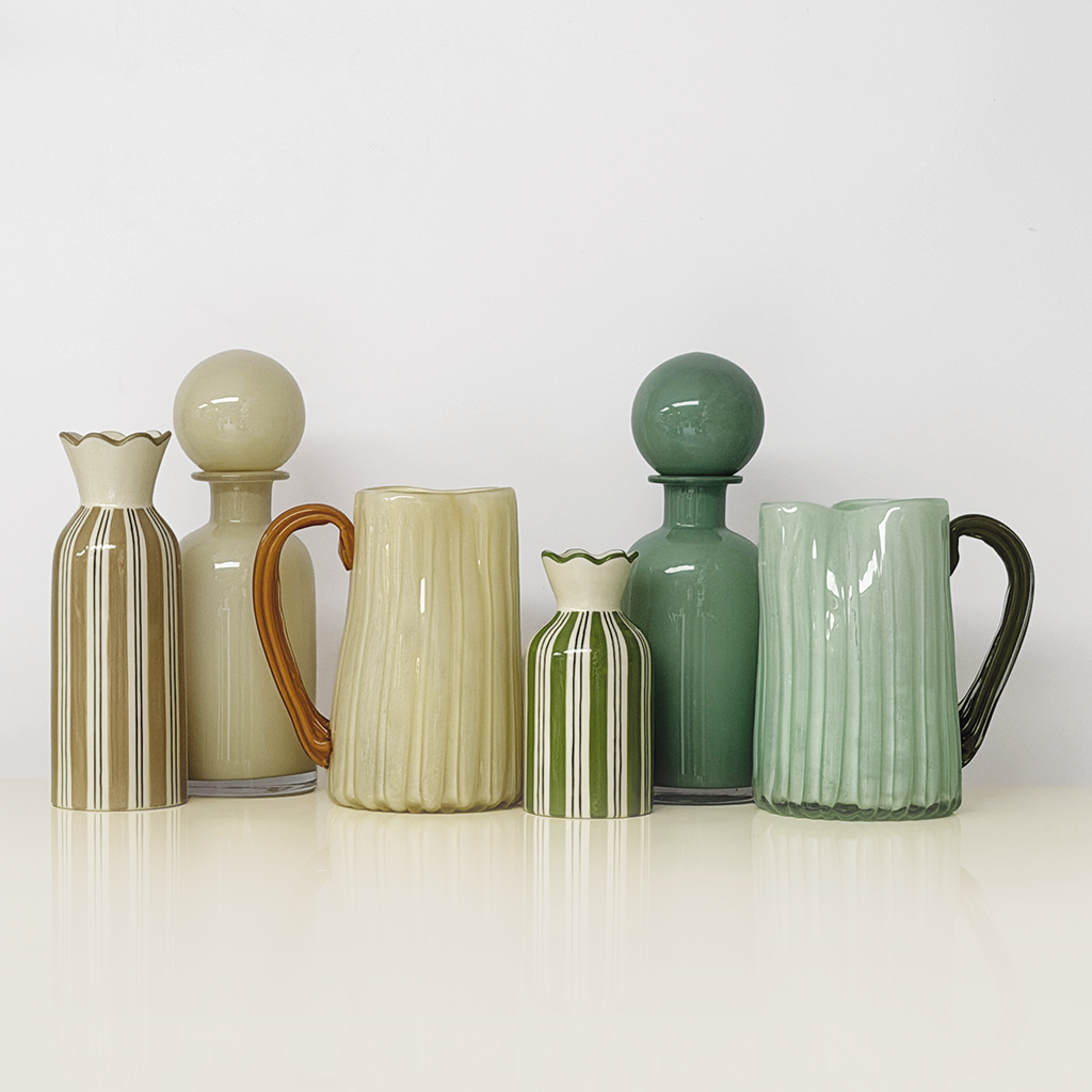 Beige Striped Ceramic Vase with Collar