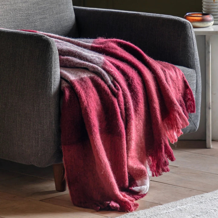 Check Faux Mohair Throw Merlot