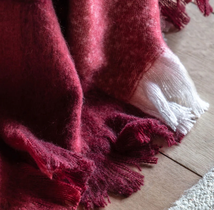 Check Faux Mohair Throw Merlot