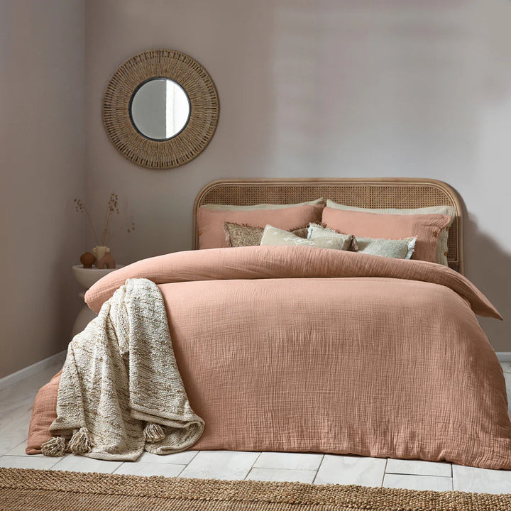 Lark Cotton Muslin Duvet Cover Set in Pink Clay