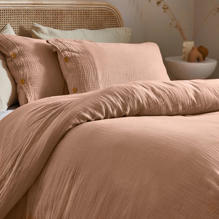 Lark Cotton Muslin Duvet Cover Set in Pink Clay