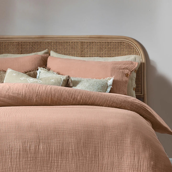 Lark Cotton Muslin Duvet Cover Set in Pink Clay