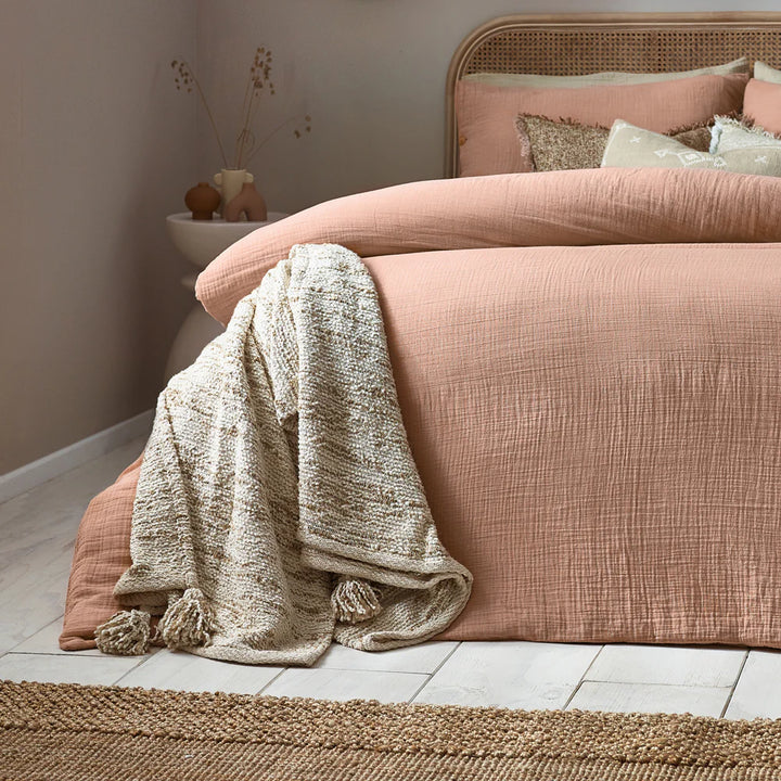 Lark Cotton Muslin Duvet Cover Set in Pink Clay