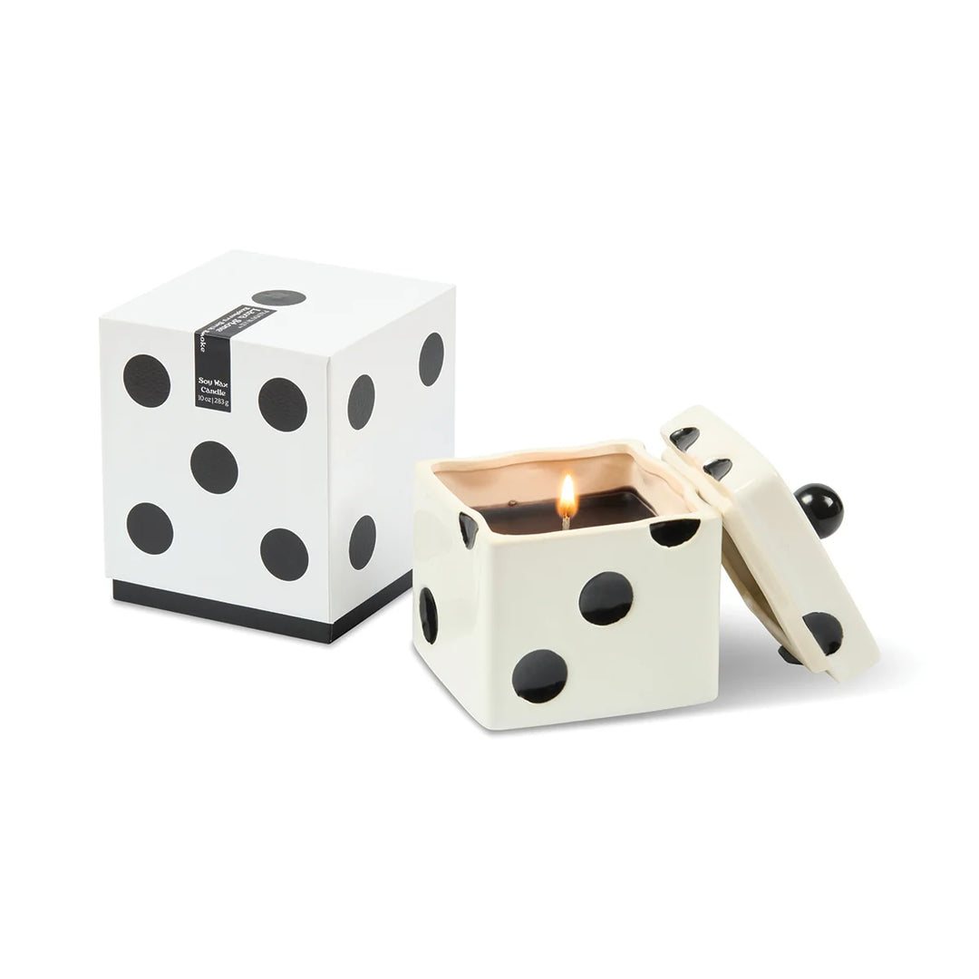 Lucky Dice Ceramic Black Wax Candle Lava Stone