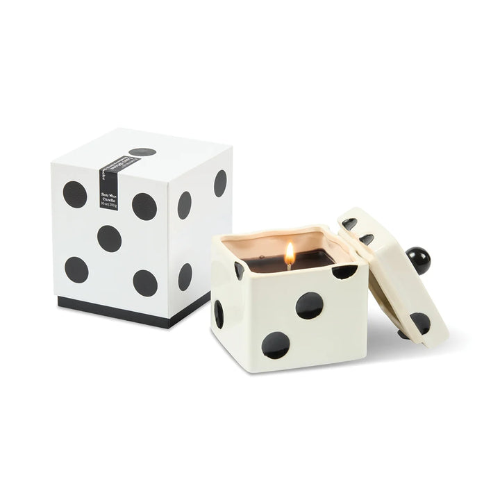 Lucky Dice Ceramic Black Wax Candle Lava Stone