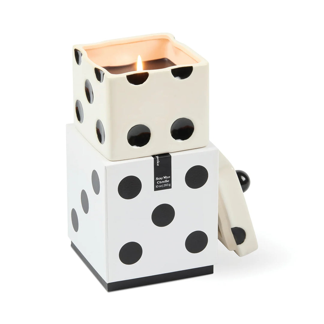 Lucky Dice Ceramic Black Wax Candle Lava Stone