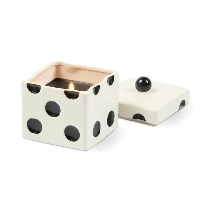 Lucky Dice Ceramic Black Wax Candle Lava Stone