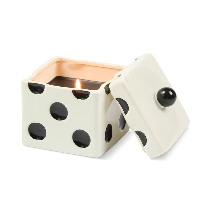 Lucky Dice Ceramic Black Wax Candle Lava Stone