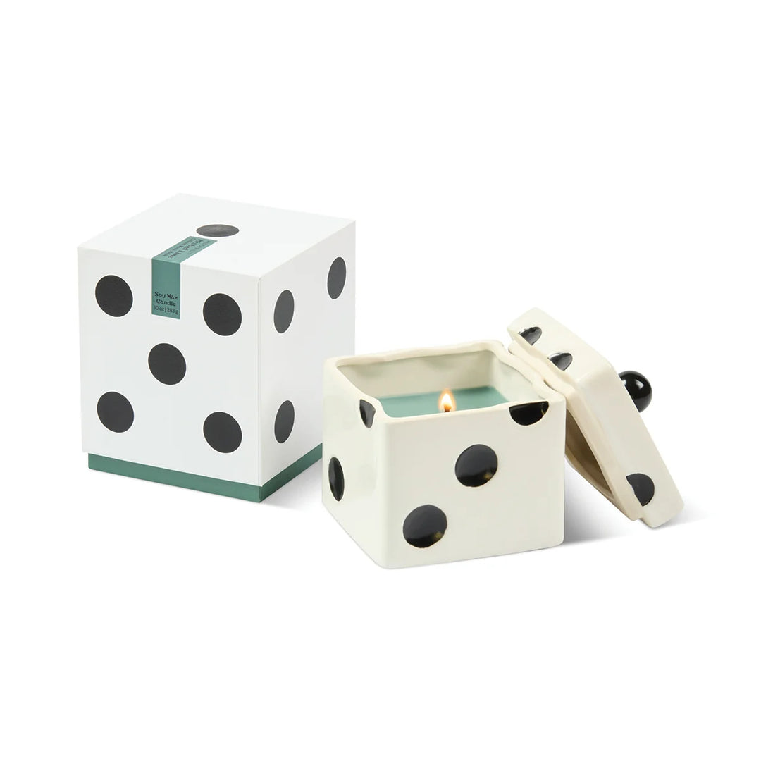 Lucky Dice Ceramic Green Wax Candle Misted Lime