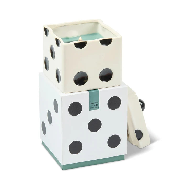 Lucky Dice Ceramic Green Wax Candle Misted Lime