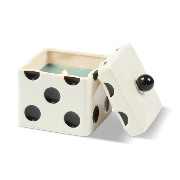 Lucky Dice Ceramic Green Wax Candle Misted Lime