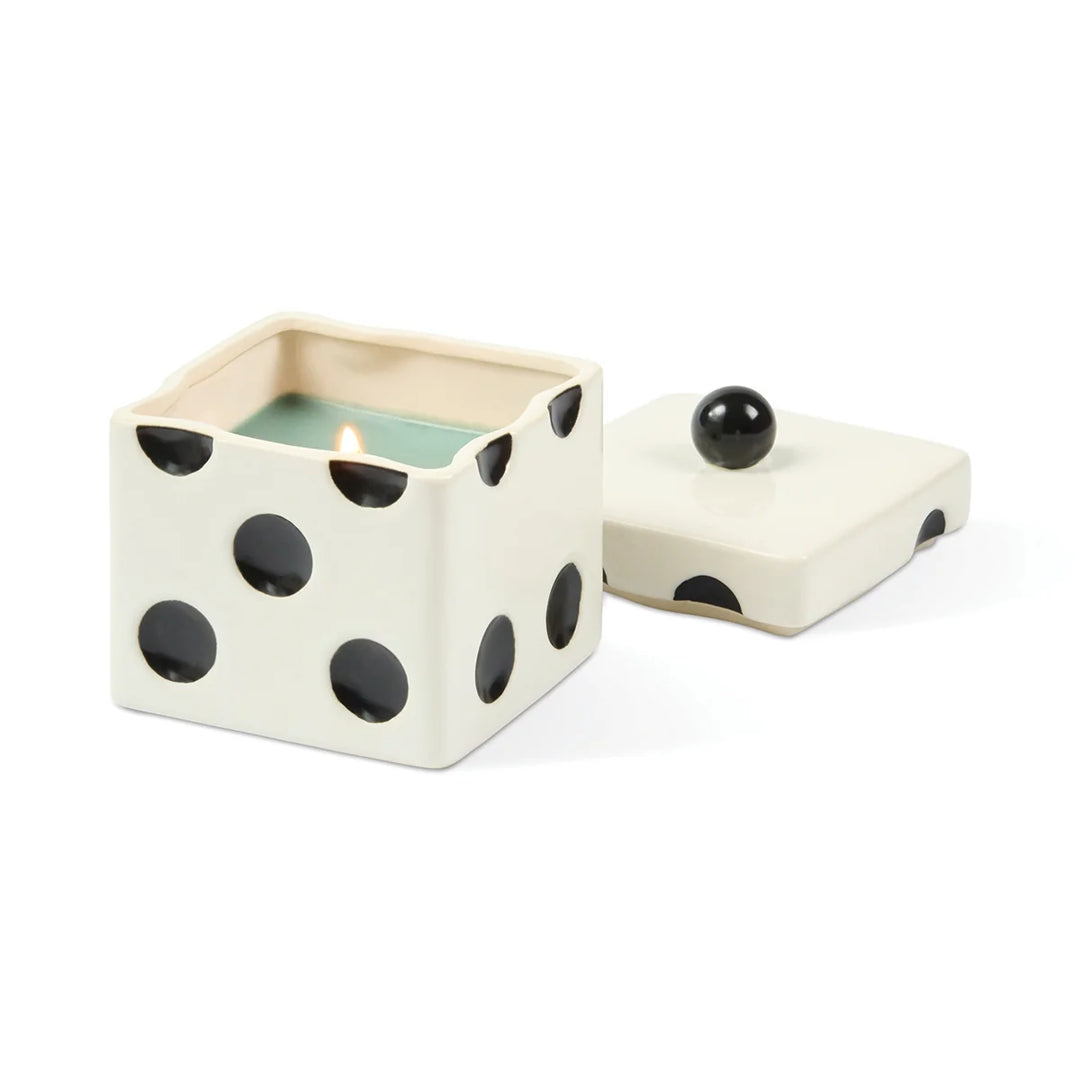 Lucky Dice Ceramic Green Wax Candle Misted Lime