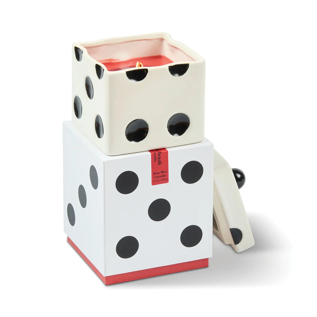 Lucky Dice Ceramic Red Wax Candle Tobacco Patchouli