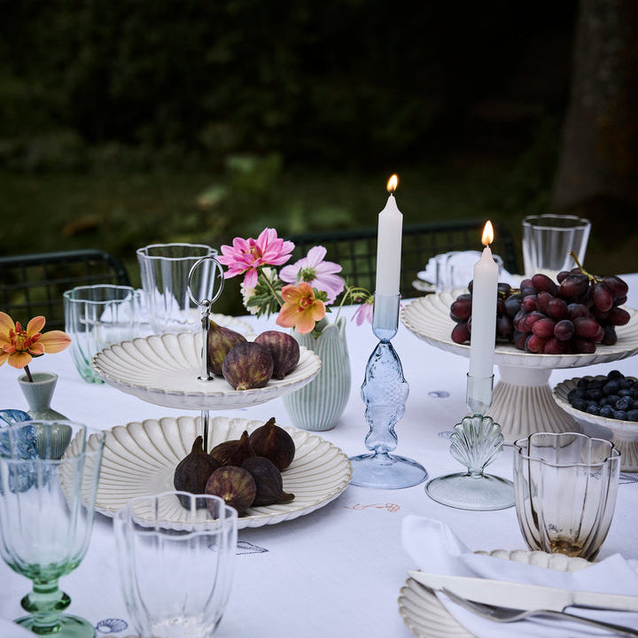 Bougeoir en verre cannelé rose pâle