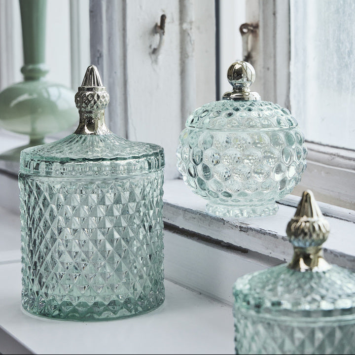 Pot de stockage en verre pressé vert granite
