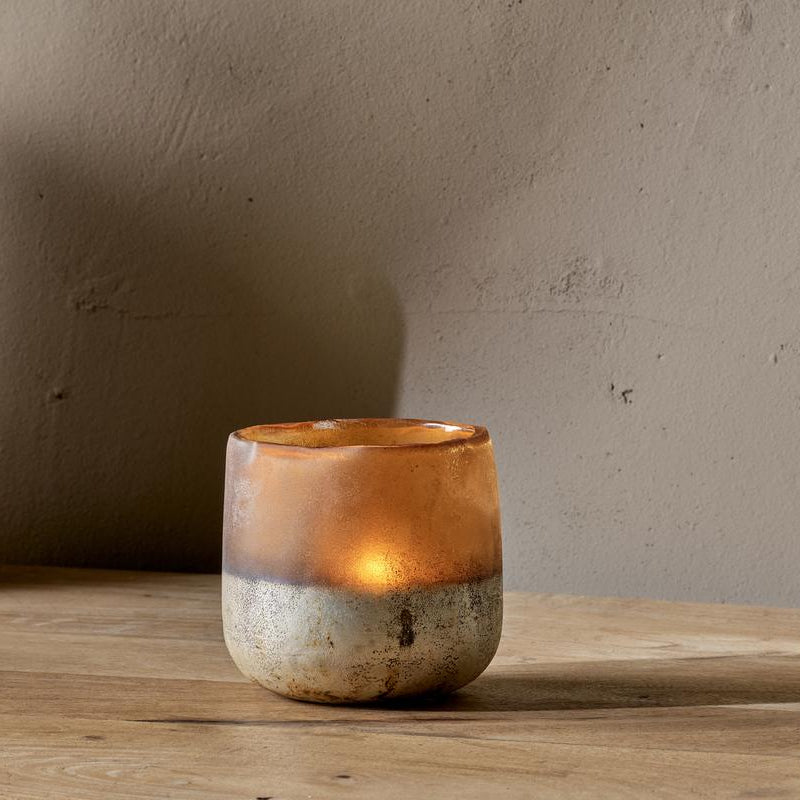 Ngolo Tealight Holder Small in Antiqued Amber