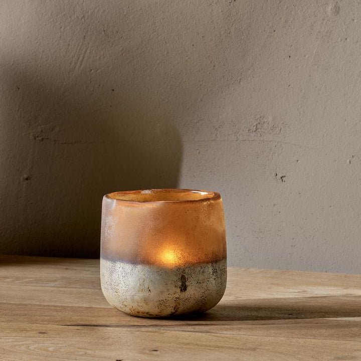 Ngolo Tealight Holder Small in Antiqued Amber