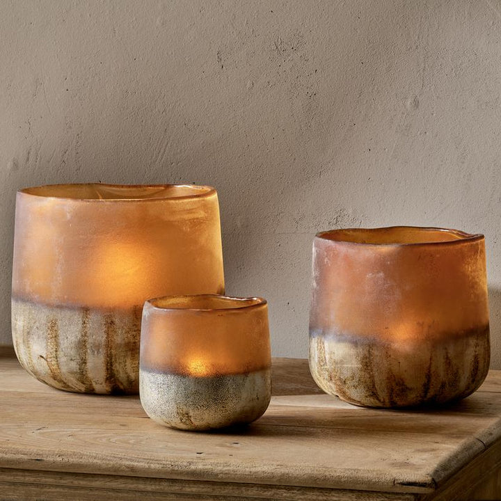 Ngolo Tealight Holder Small in Antiqued Amber