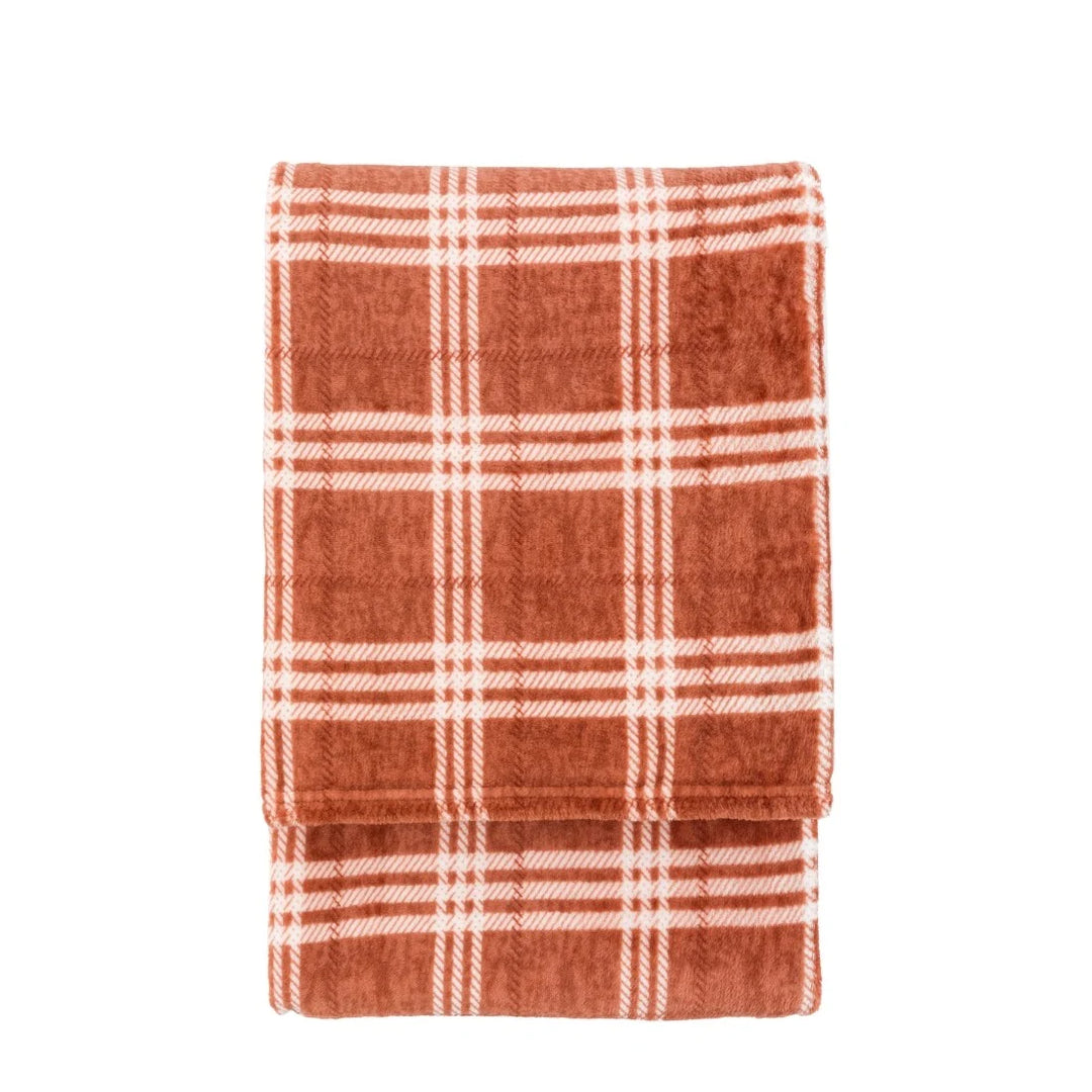 Checkmate Rolled Fleece Throw in Nutmeg