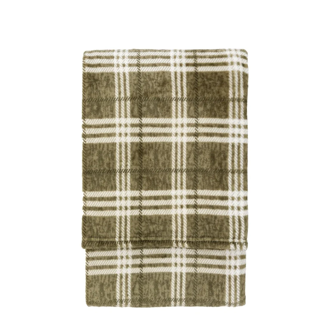 Checkmate Rolled Fleece Throw in Olive