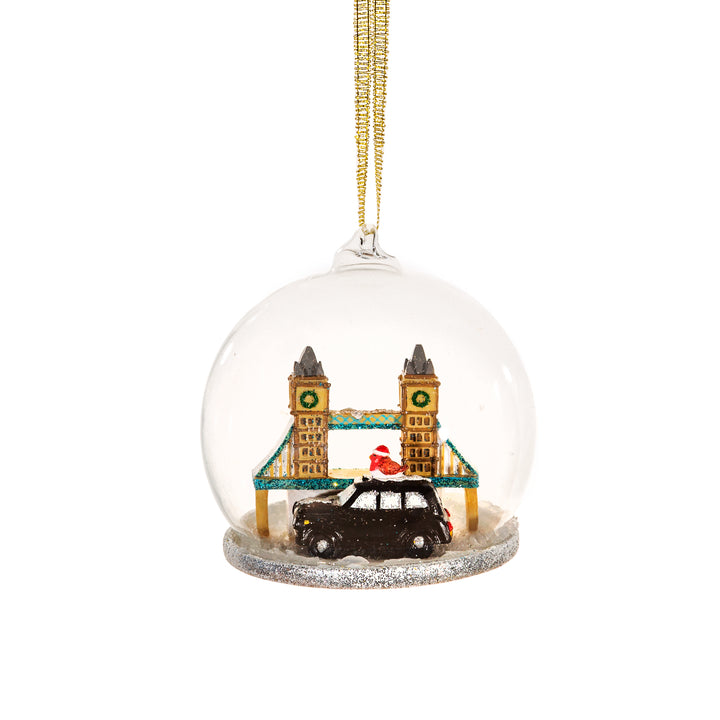 London Christmas Cab Dome Glass Tree Decoration