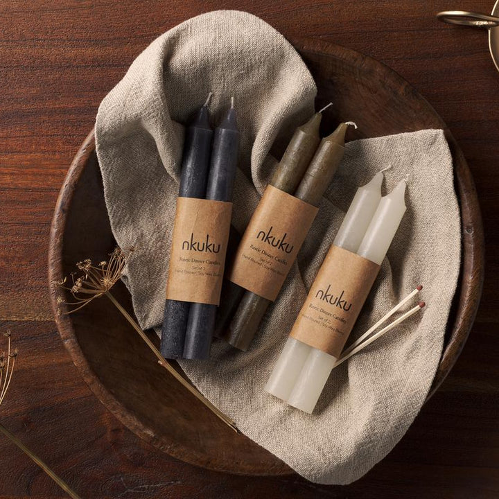 Rustic Soy Blend Dinner Candle in White Set of 2