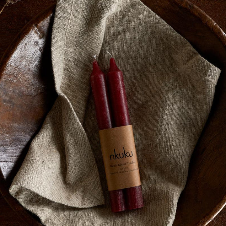 Rustic Soy Blend Dinner Candle in Dark Cherry Set of 2