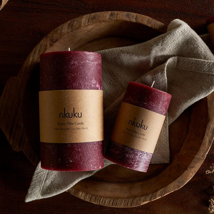 Rustic Soy Blend Pillar Candle in Dark Cherry