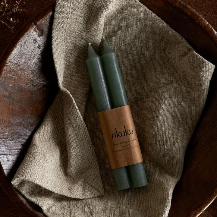 Rustic Soy Blend Dinner Candle in Sage Green Set of 2