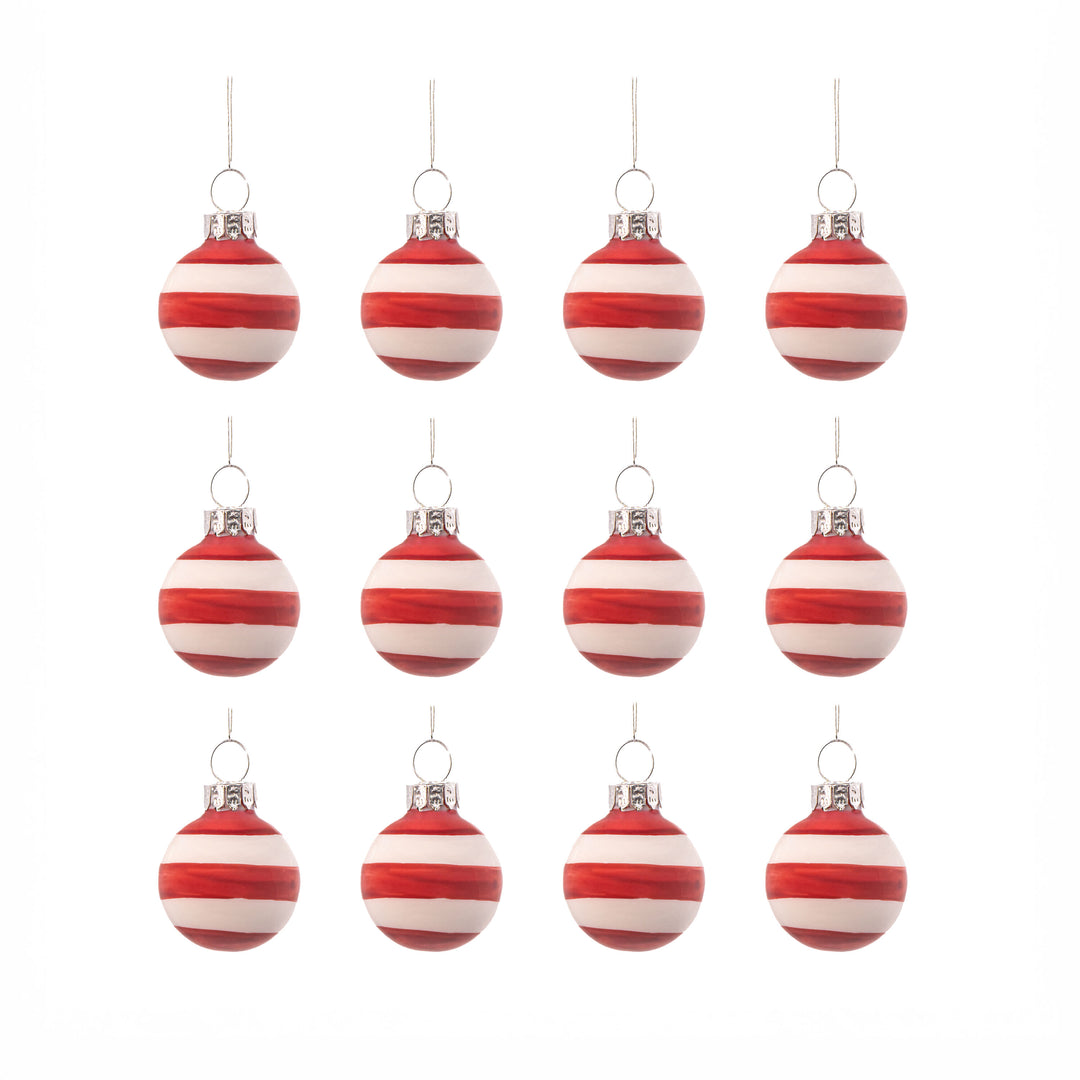 Mini Bauble Red & White Stripe Set Of 12