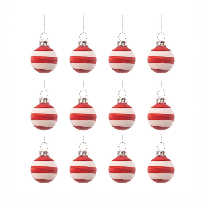 Mini Bauble Red & White Stripe Set Of 12