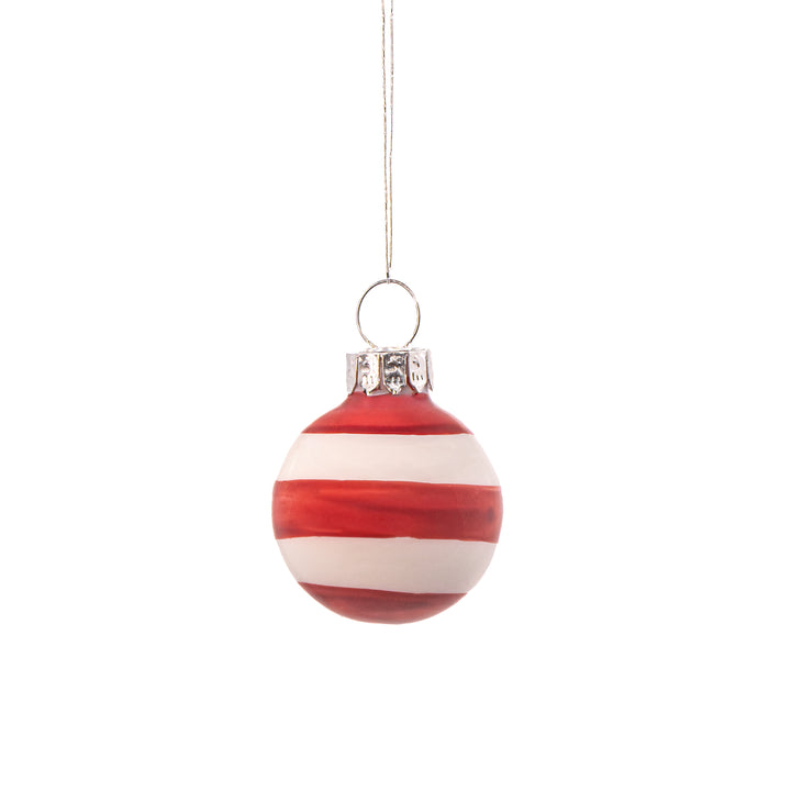 Mini Bauble Red & White Stripe Set Of 12