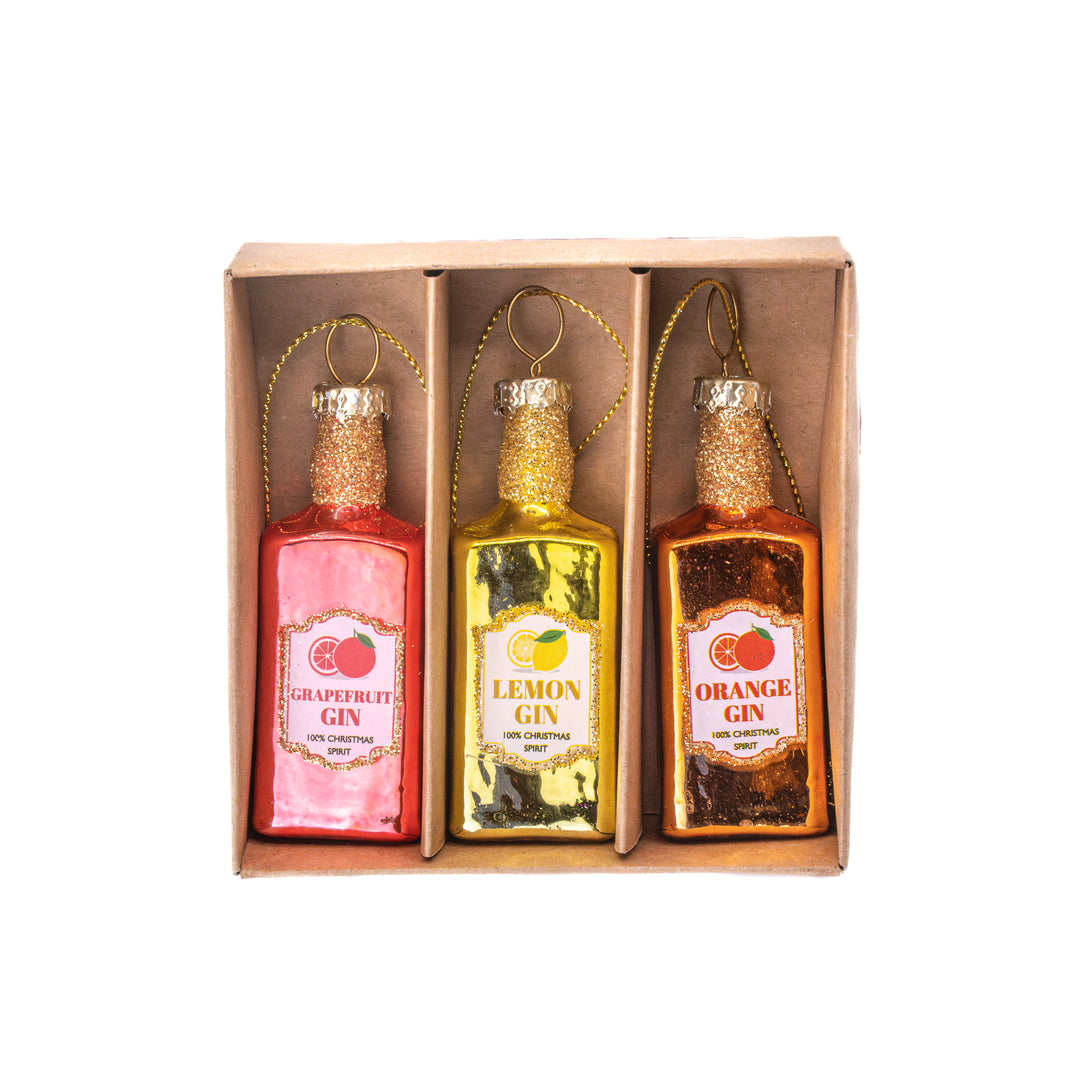 Flavoured Gin Bottle Mini Bauble Set of 3