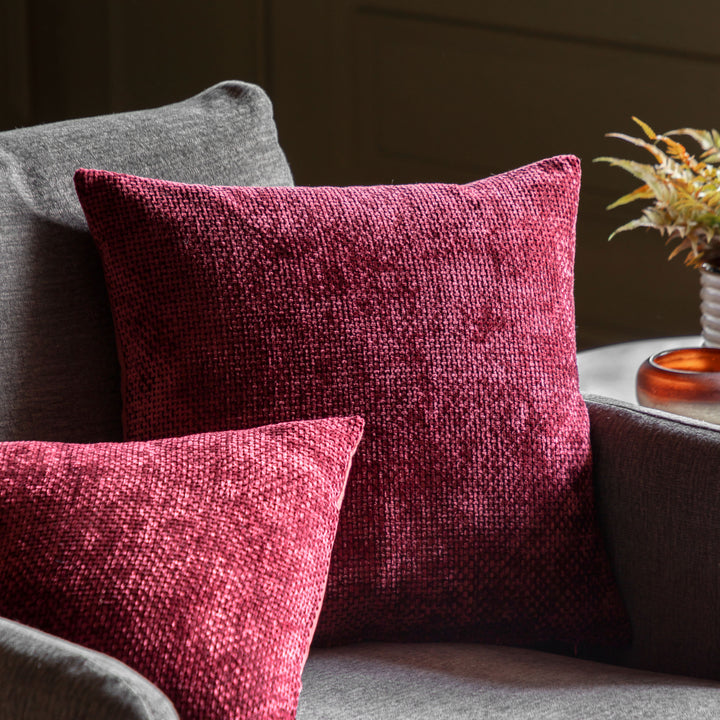Set of 2 Basketweave Chenille Cushion Merlot