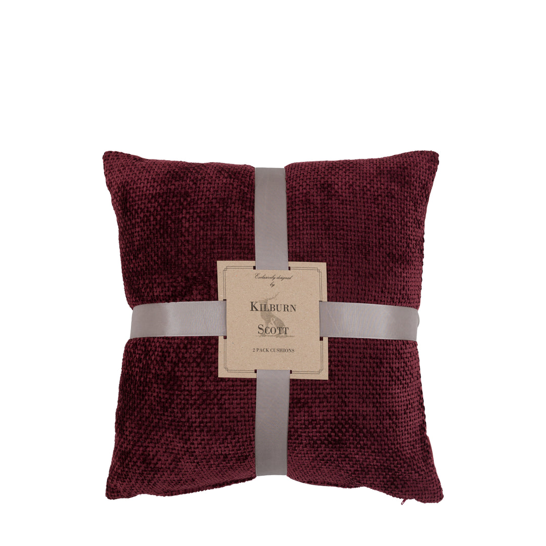 Set of 2 Basketweave Chenille Cushion Merlot