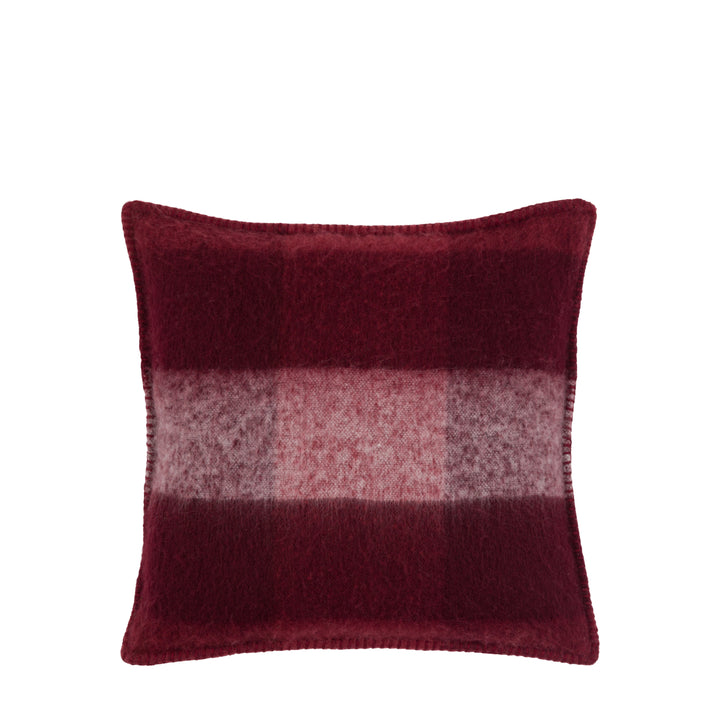 Check Faux Mohair Cushion Merlot