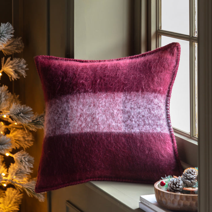 Check Faux Mohair Cushion Merlot