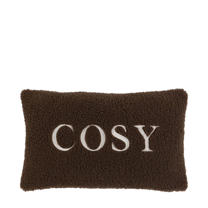 Cosy Embroidered Cushion Chocolate