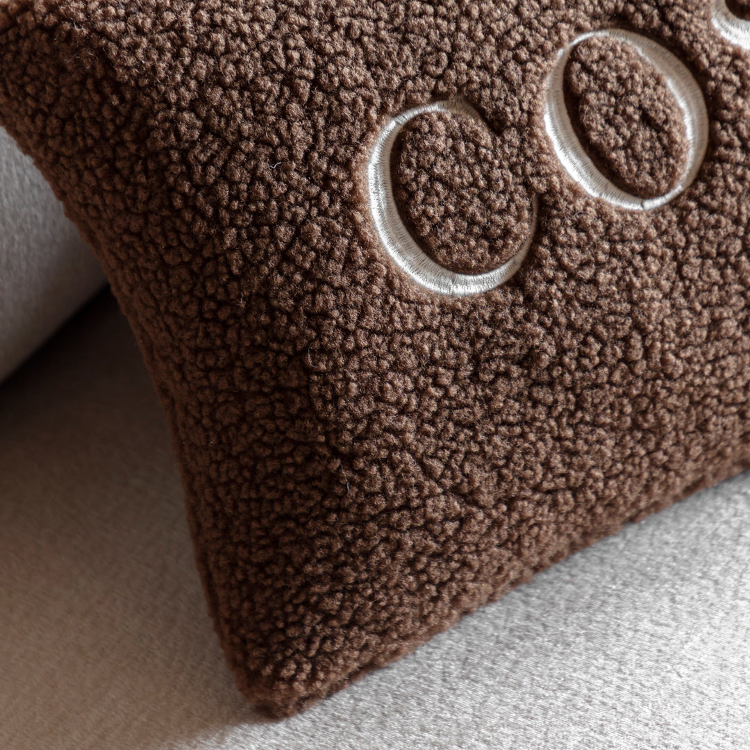Cosy Embroidered Cushion Chocolate