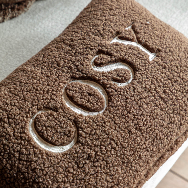 Cosy Embroidered Cushion Chocolate