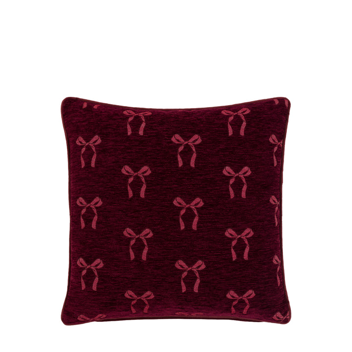 Heritage Bow Chenille Cushion Merlot