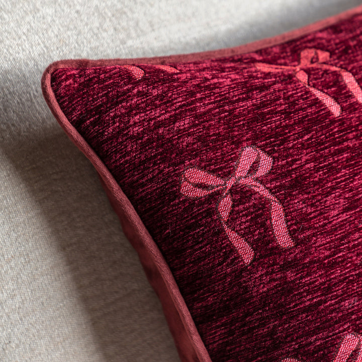 Heritage Bow Chenille Cushion Merlot