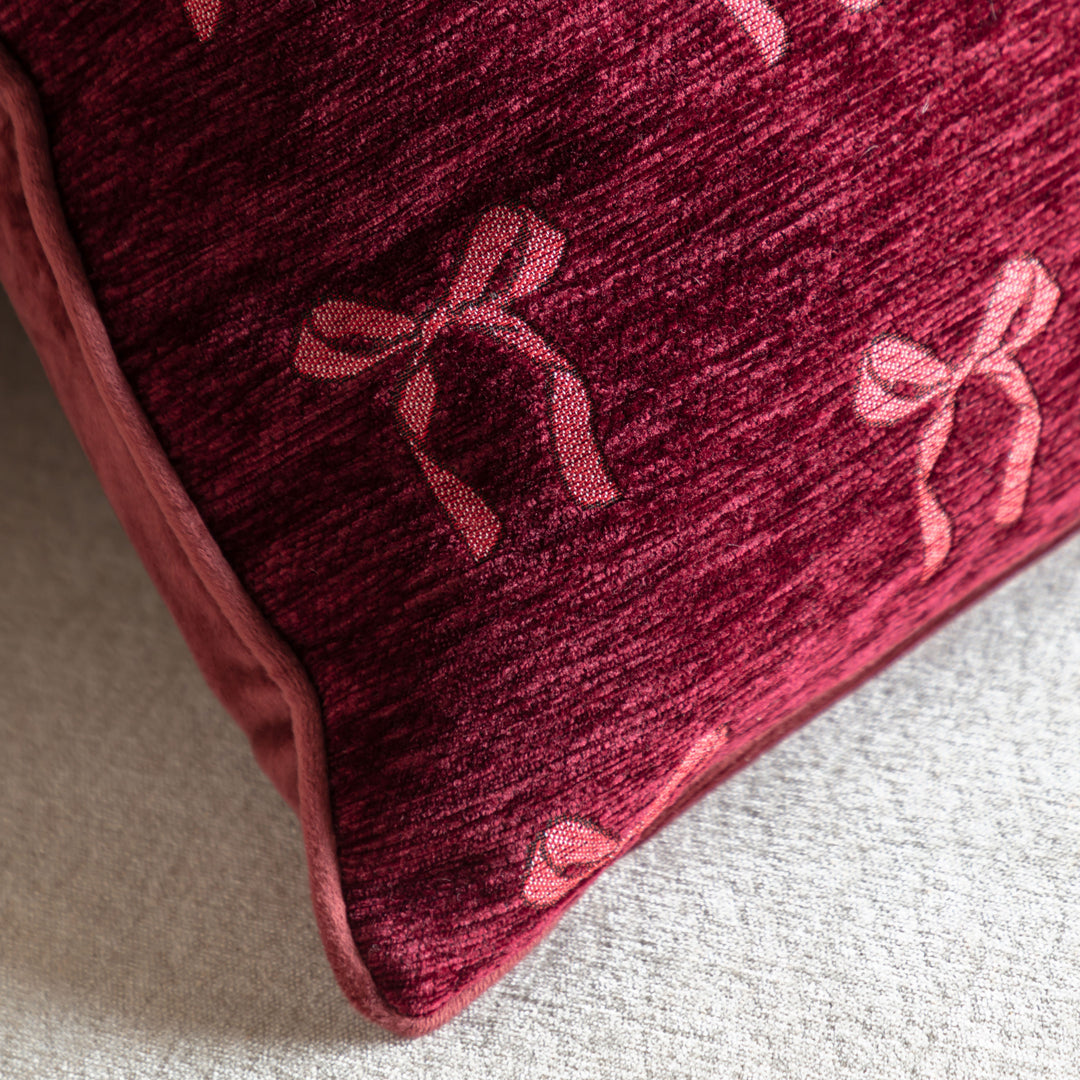 Heritage Bow Chenille Cushion Merlot