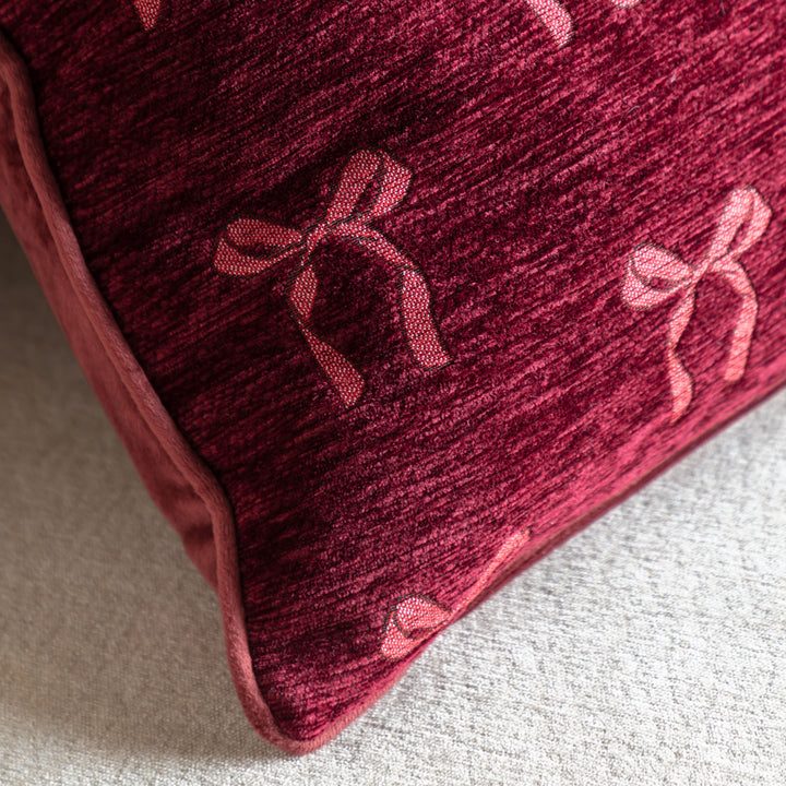 Heritage Bow Chenille Cushion Merlot