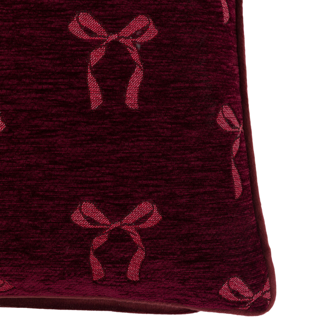 Heritage Bow Chenille Cushion Merlot