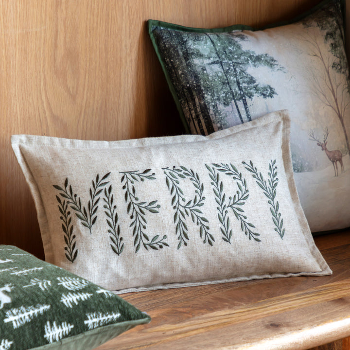 Woodland Embroidered Merry Cushion
