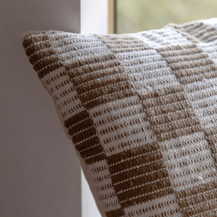 Winster Check Woven Cushion in Taupe